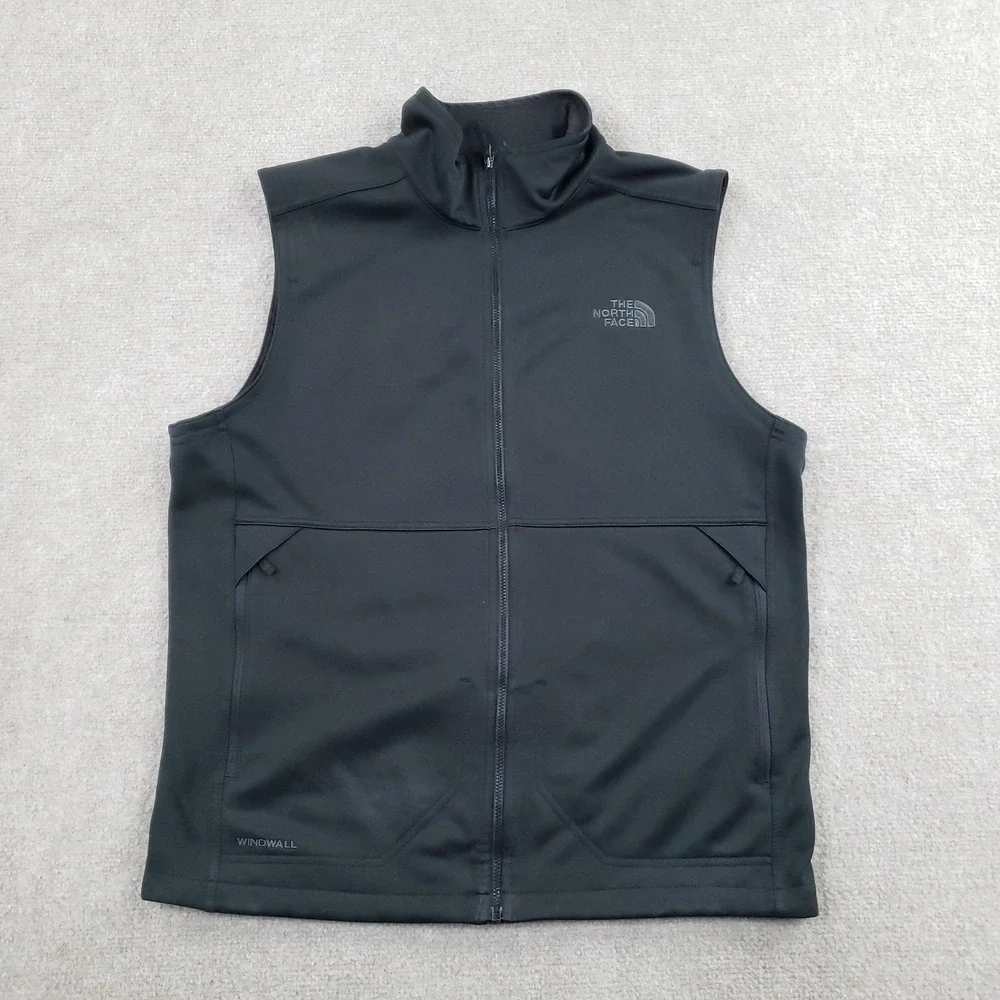 The North Face Vest Mens Medium Black Windwall Windbreaker Full Zip Pockets Z